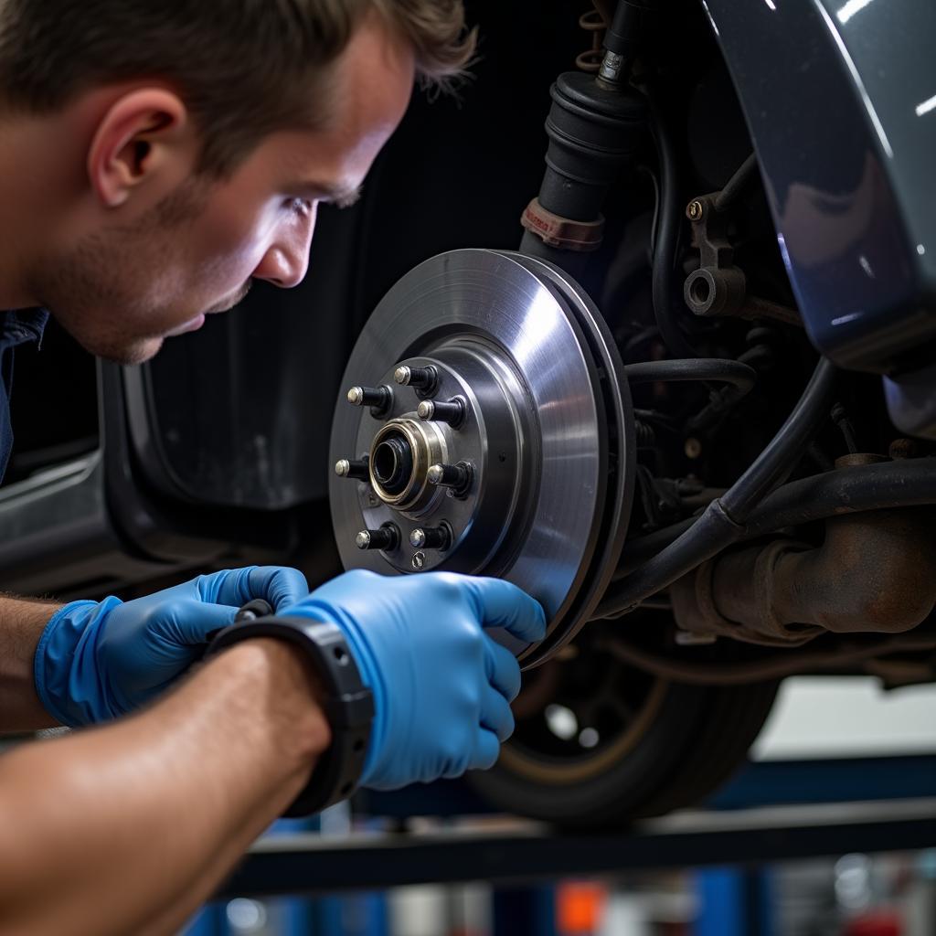 Mechanic Checking Brake Lines for Leaks