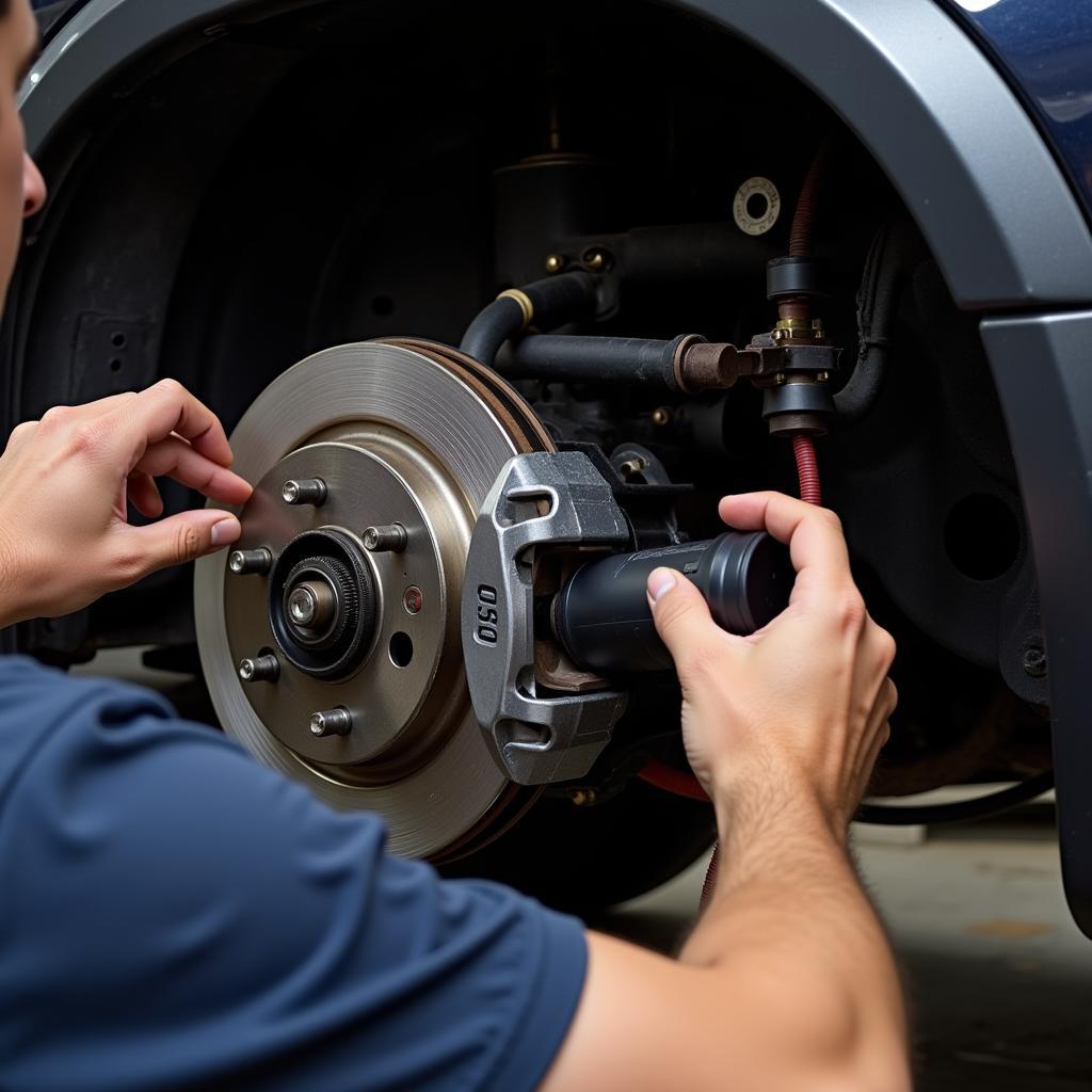 Mechanic Inspecting Brake Lines for Leaks and Damage