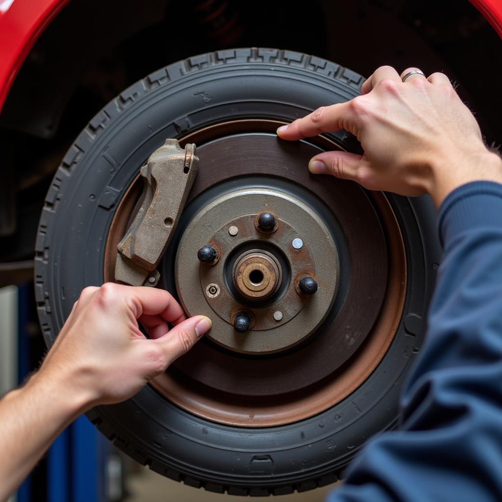 Mechanic Checking C10 Brake Pads