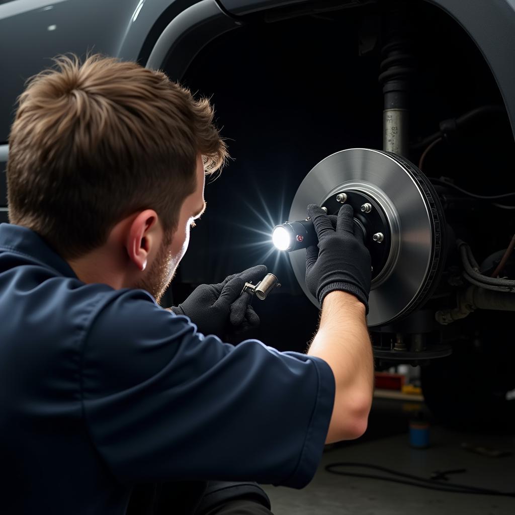 Mechanic Inspecting Fiat Ducato Brake Pads