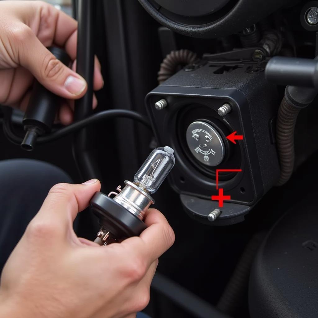 Inspecting a Ford Escape brake light bulb