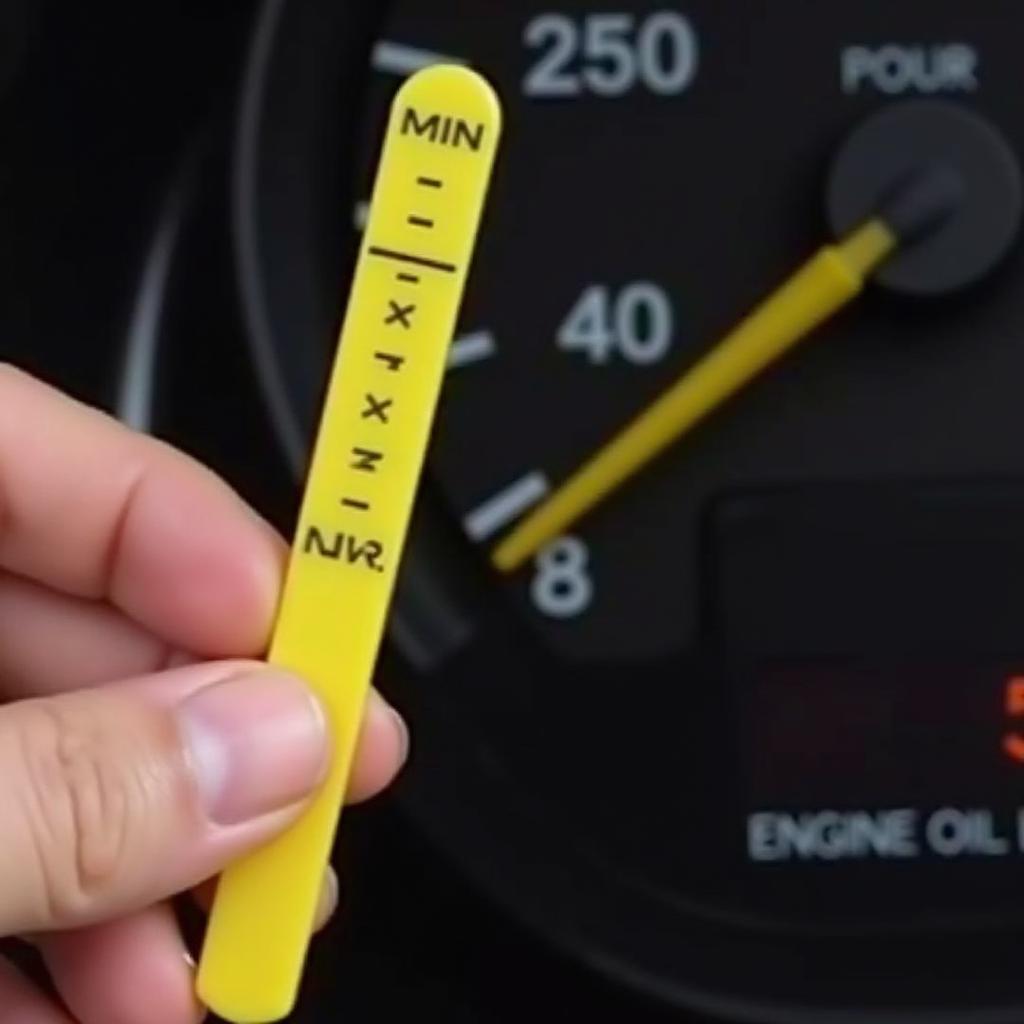 Person checking engine oil level using dipstick