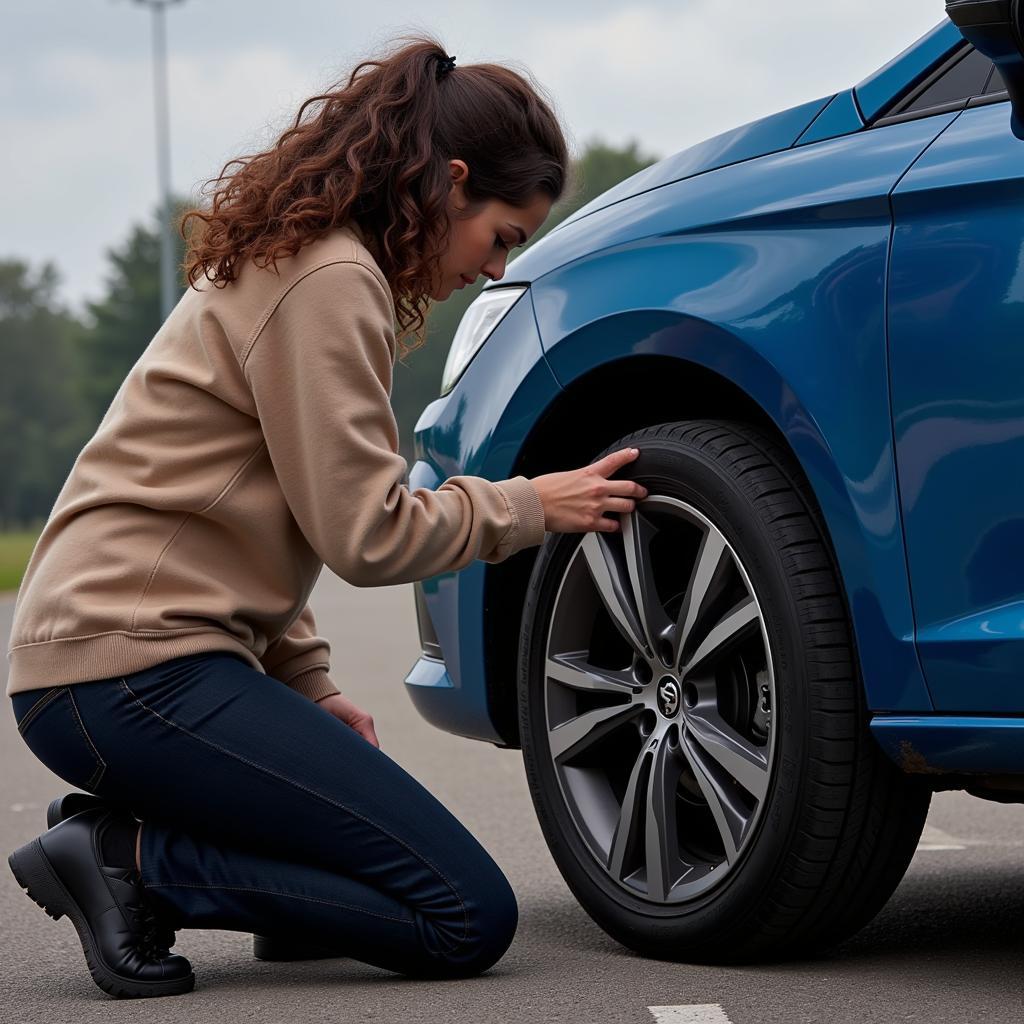 Checking Tyre Pressure with a Gauge