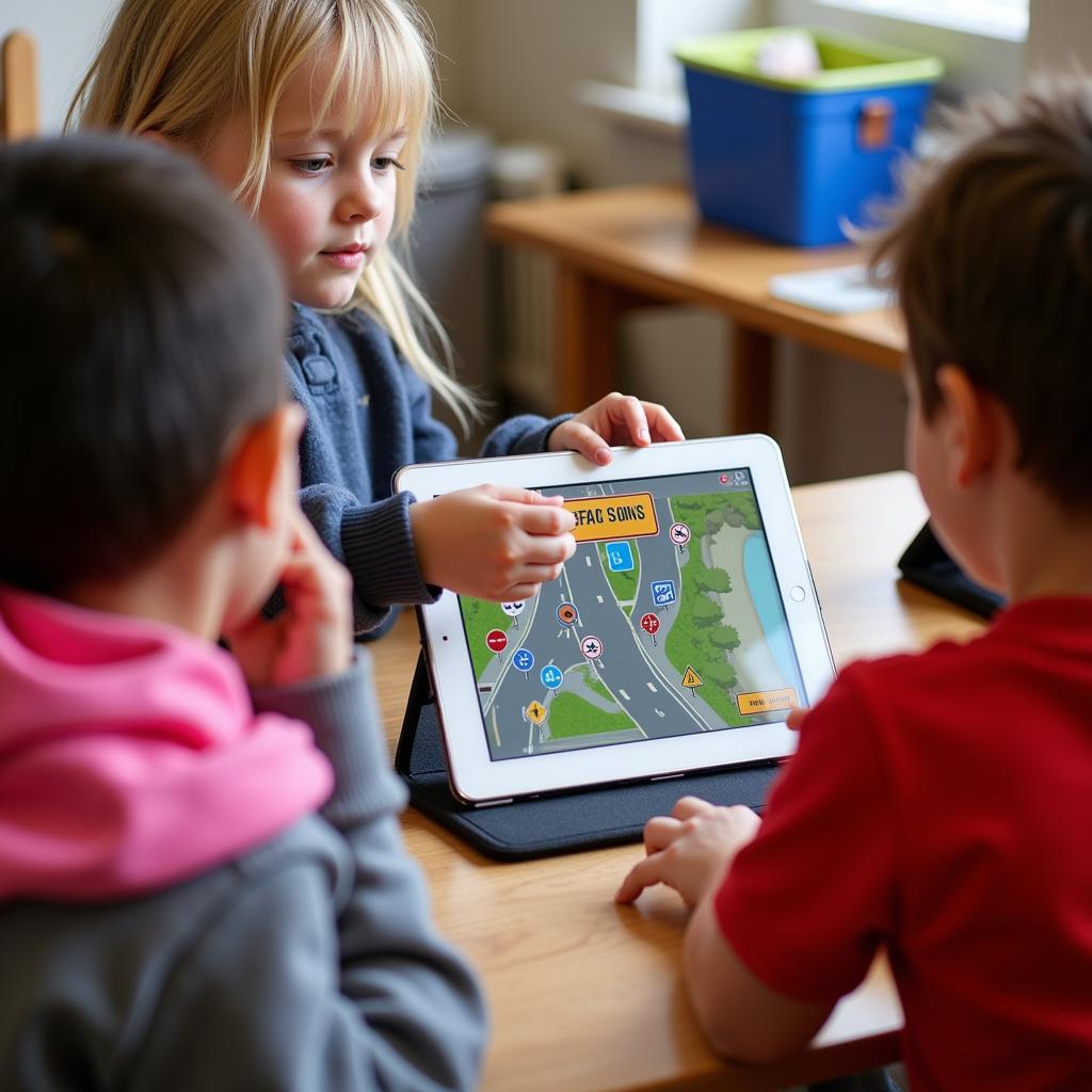 Children Learning Traffic Signs on Tablets