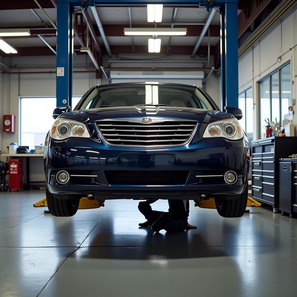 Chrysler Sebring Undergoing Inspection on a Lift