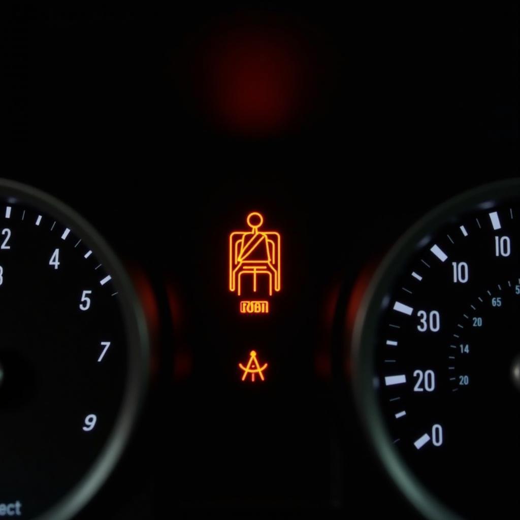 Car Dashboard with Illuminated Seatbelt Warning Light