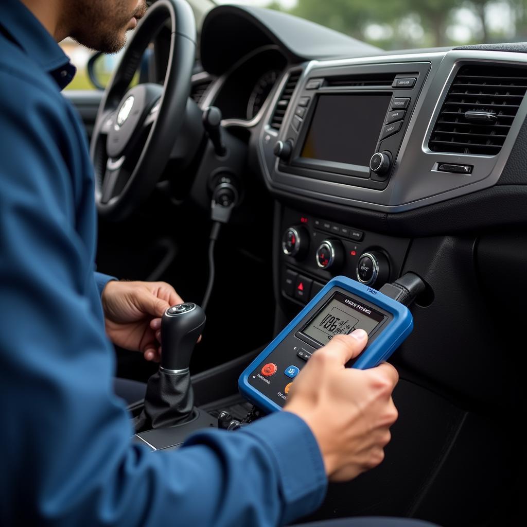 Mechanic Diagnosing Seat Belt Warning Light in VW Eos