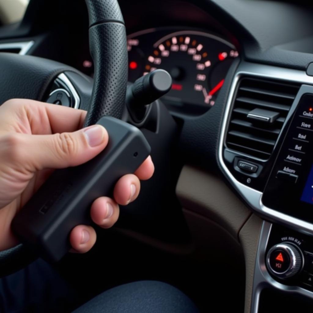 Mechanic using a diagnostic scanner on a 2017 Honda Accord