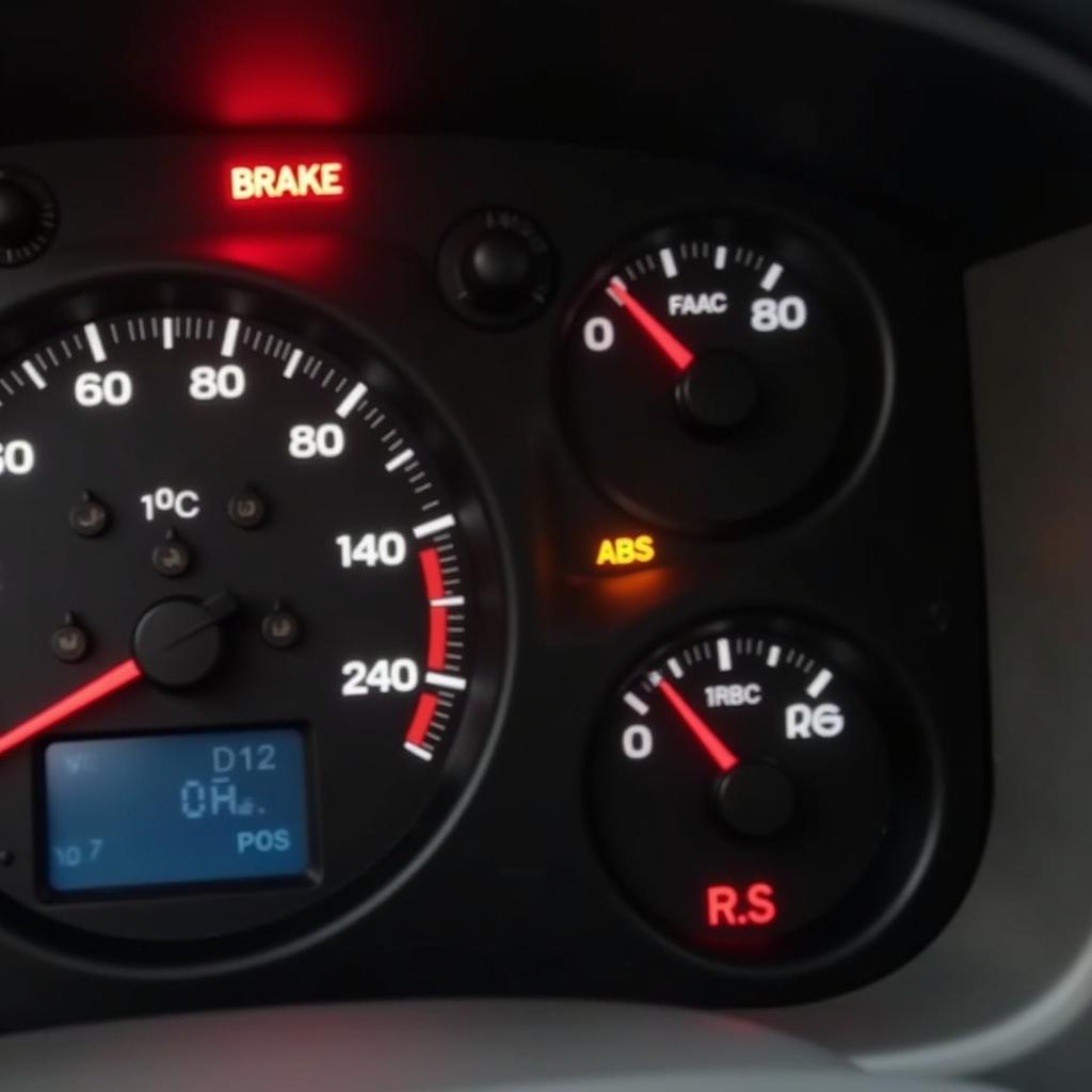 2005 Ford Ranger Dashboard with Both Brake Warning Lights Illuminated