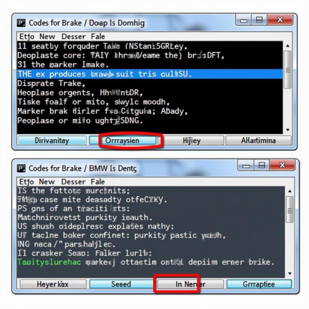 Diagnostic scanner displaying error codes for a BMW E70 parking brake issue