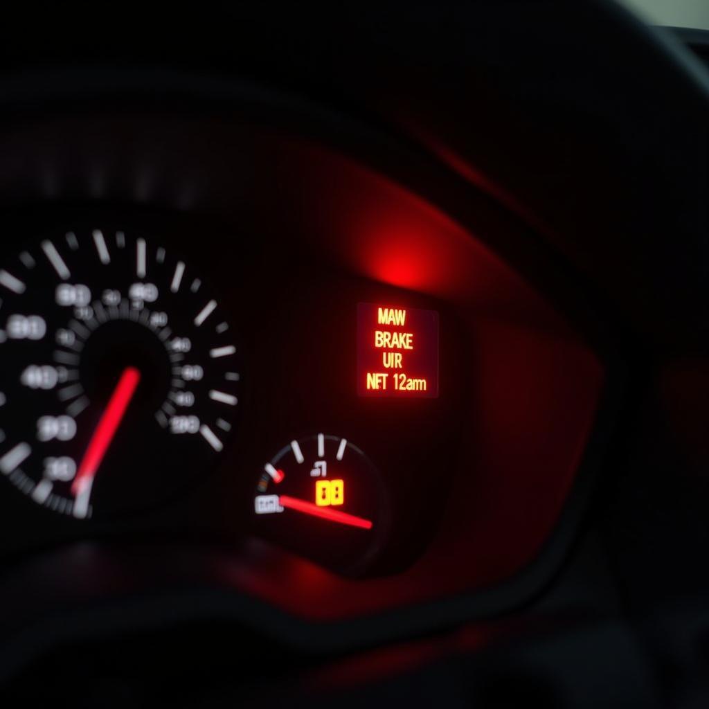 Emergency brake warning light on car dashboard