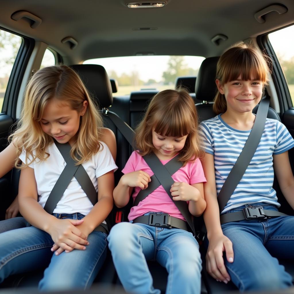 Family Fastening Seat Belts in Car