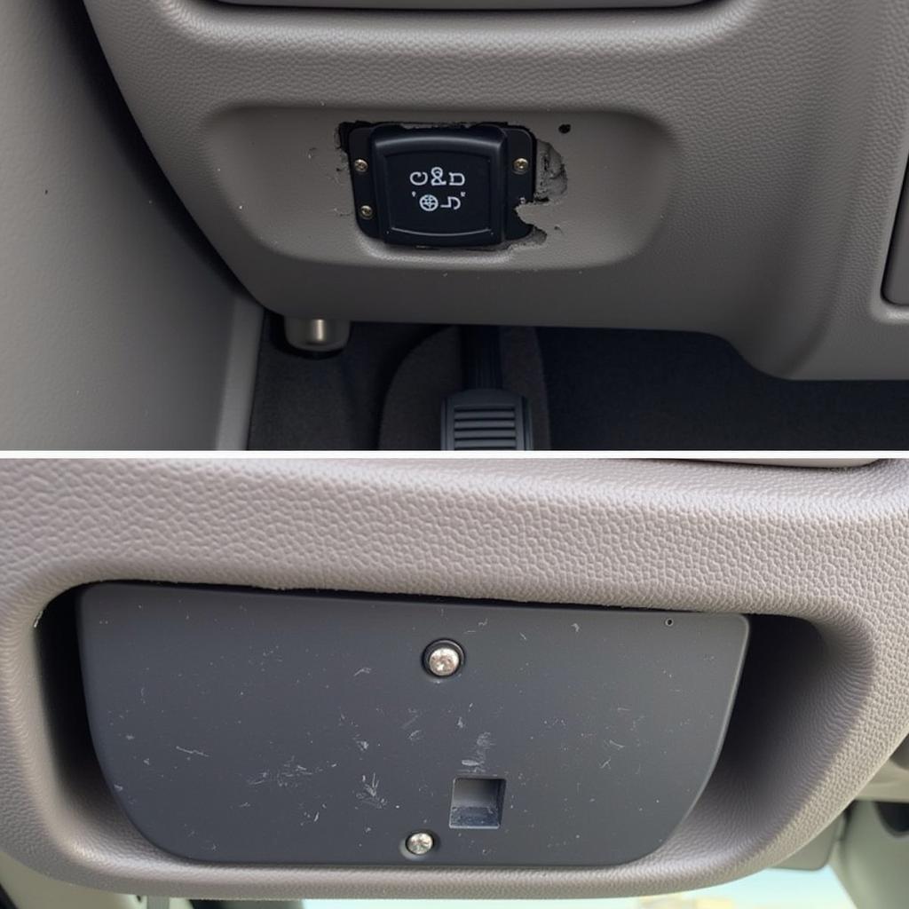 Close-up of a faulty seat belt buckle sensor in a 2016 Toyota 4Runner