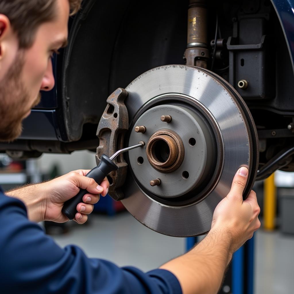 Close-up of a Mechanic Inspecting Fiat Brakes During a Routine Service