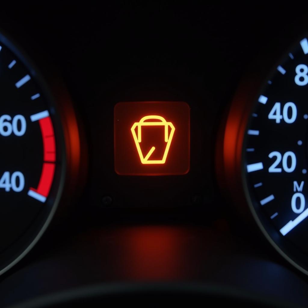 Ford Transit dashboard with brake warning light illuminated