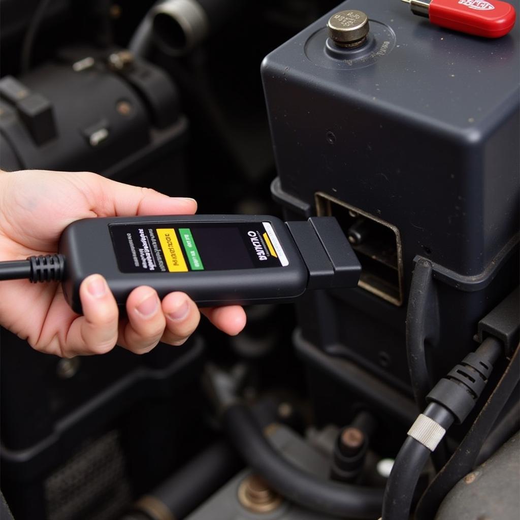 Mechanic Connecting Diagnostic Tool to Geo Tracker