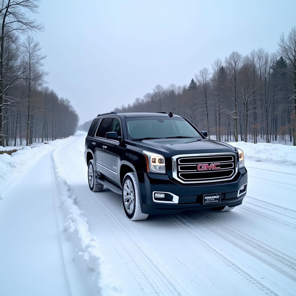 GMC Yukon driving on an icy road