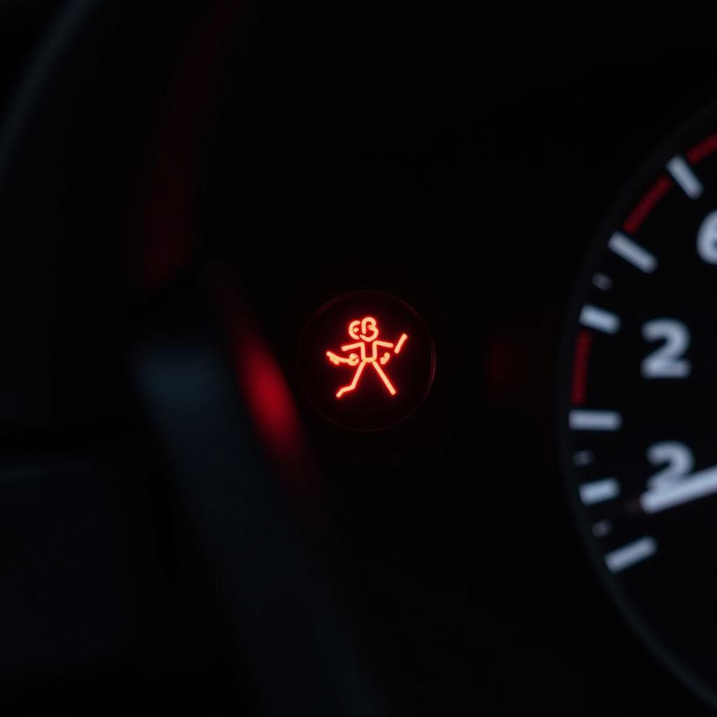 Handbrake warning light illuminated on a car dashboard