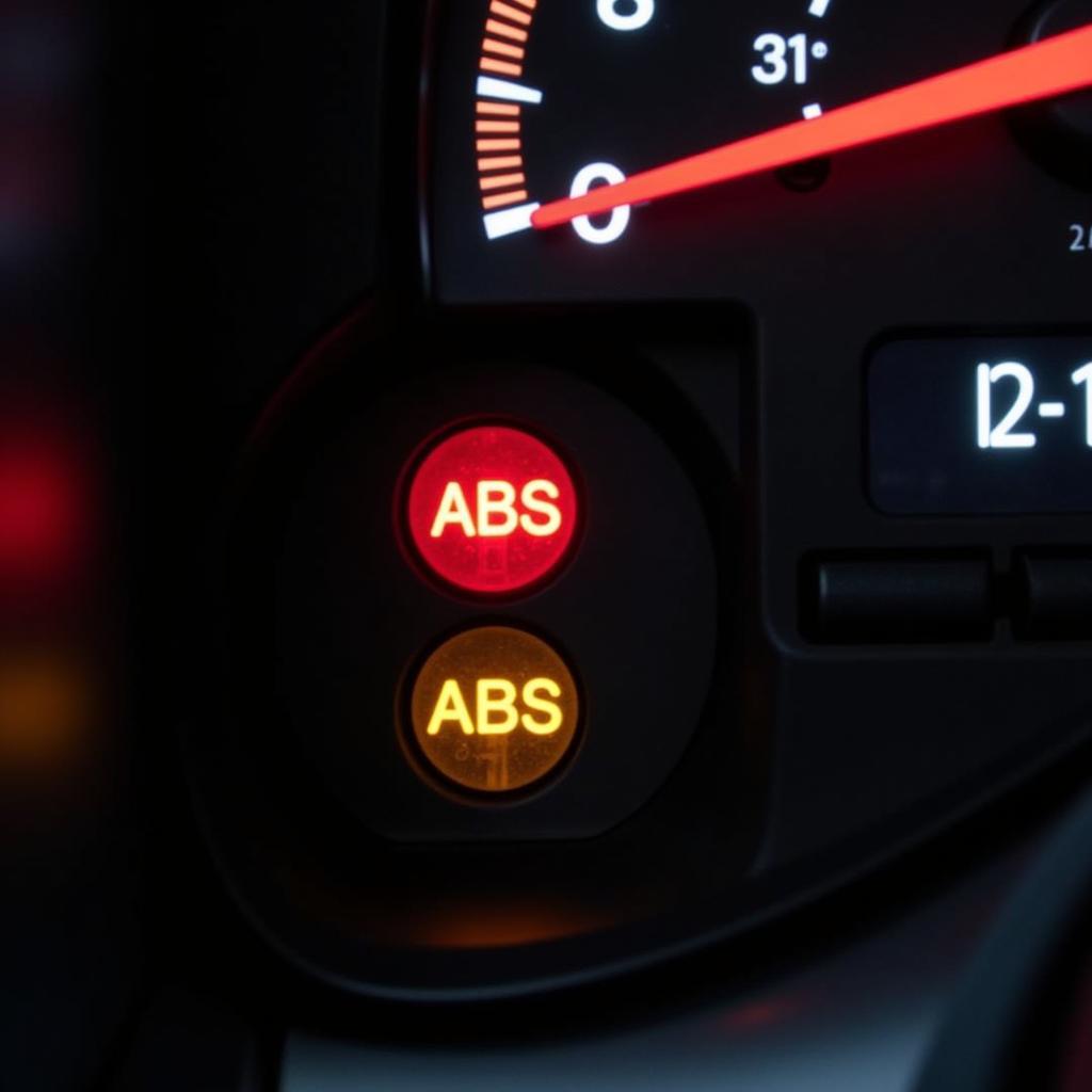 Hino Truck Dashboard with Brake Warning Lights Illuminated