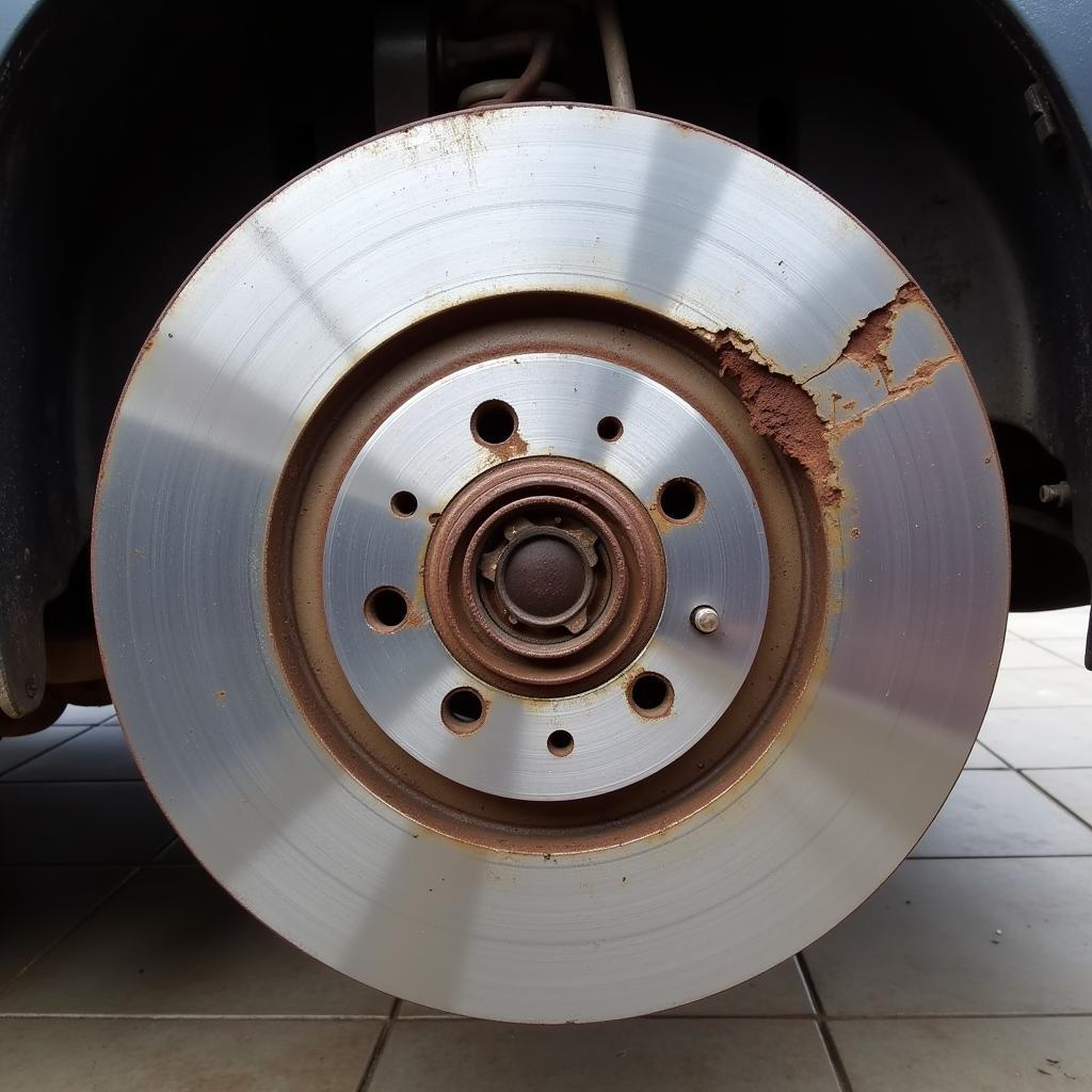 Damaged brake rotor on a Honda Civic