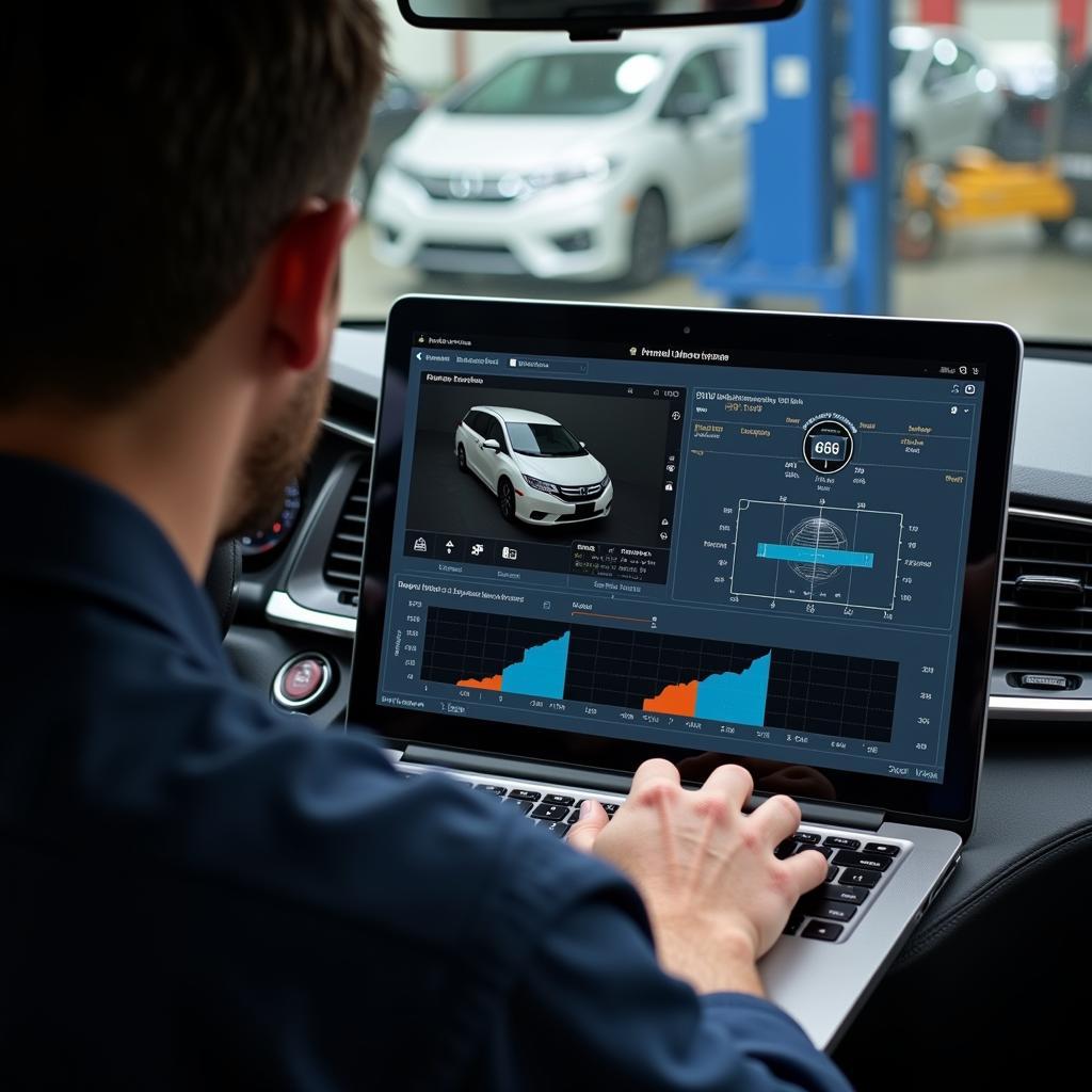 Technician Performing Remote Diagnostics on a Honda Odyssey