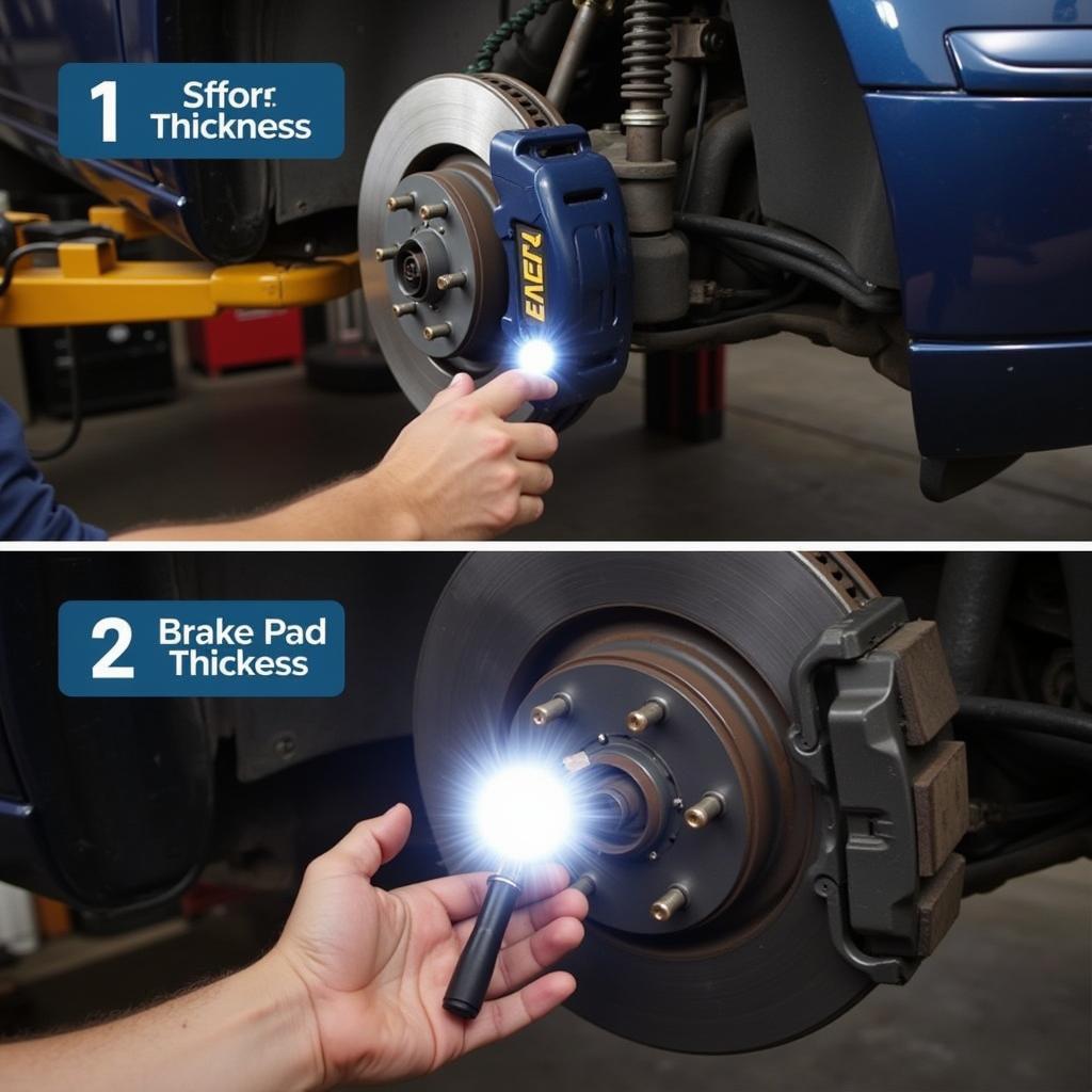 Inspecting the brake pads on a Rover 75