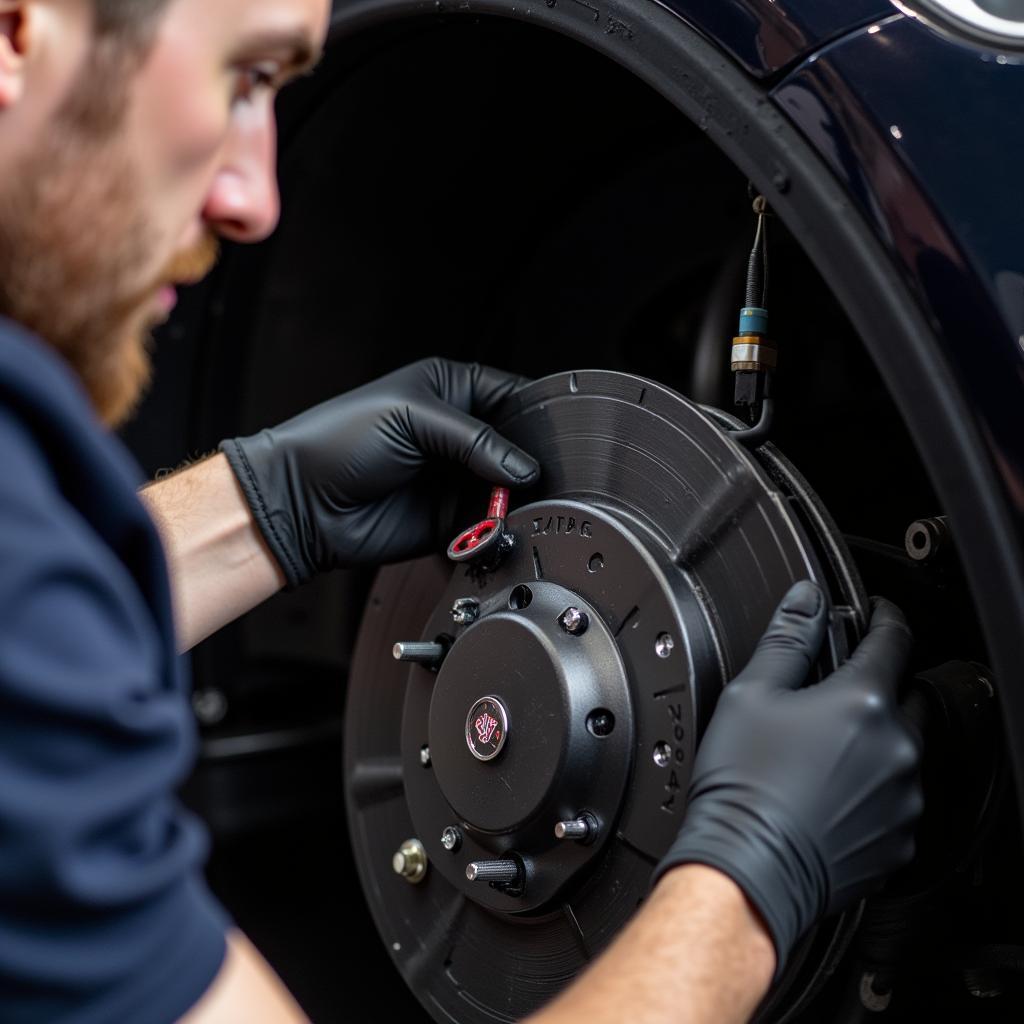 Inspecting the Brake Pad Sensor on a Jaguar F-Pace