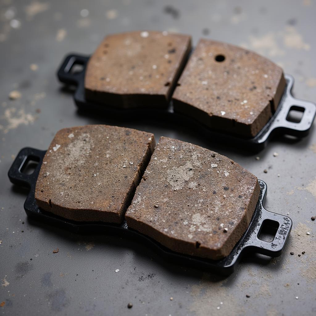 Close-up of worn brake pads on a Land Rover Discovery Sport