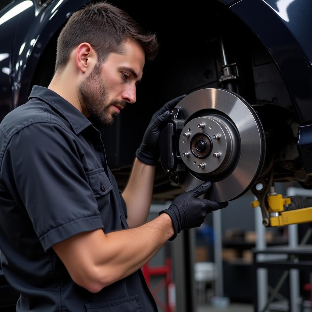 Mechanic Inspecting Lexus Brake System Components