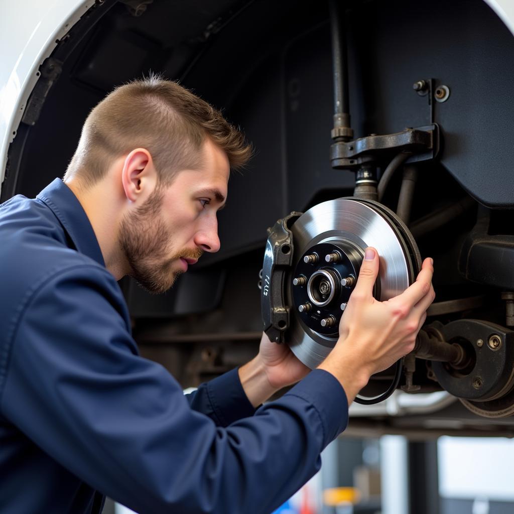 Mechanic Inspecting Lexus Brake System