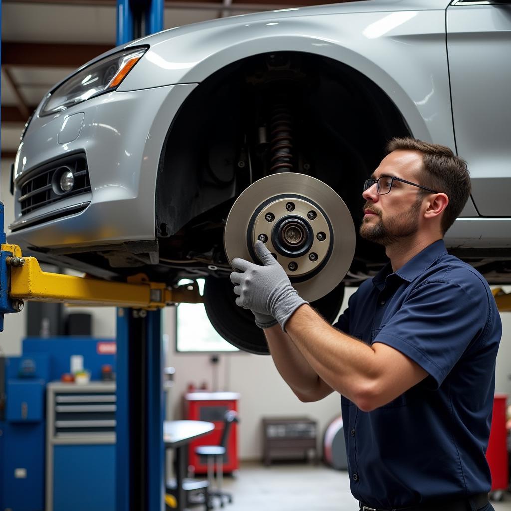 Mechanic Inspecting a Vehicle's Brake System