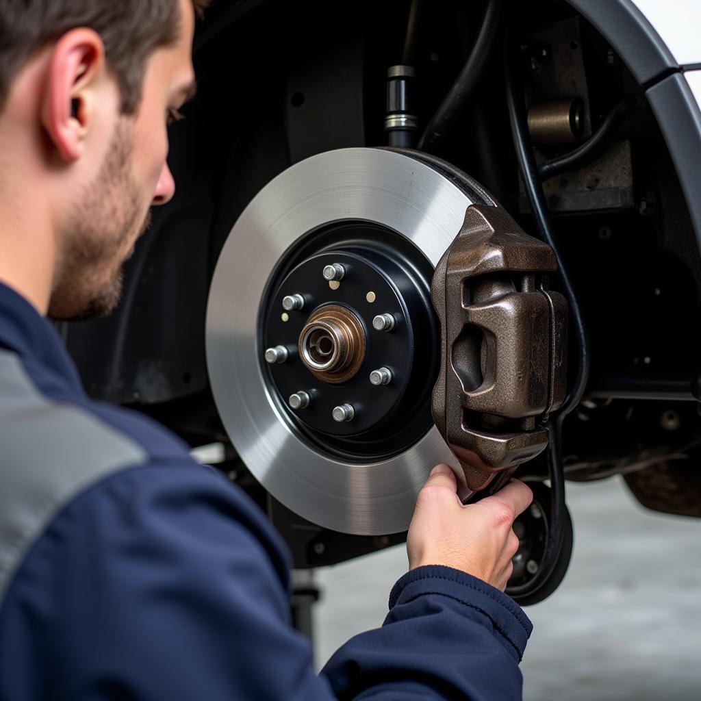 Mechanic Inspecting Car Brake System