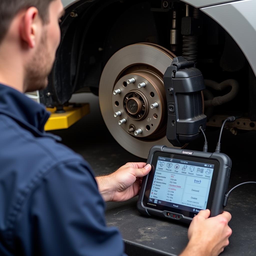 Mechanic Diagnosing 2007 Lexus RX 350 Brakes