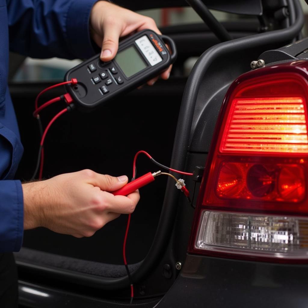 Mechanic Checking Rear Brake Light Wiring