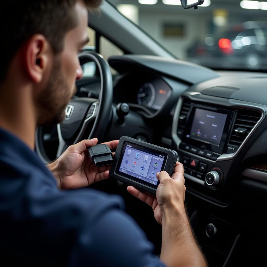 Mechanic Diagnosing Honda Accord