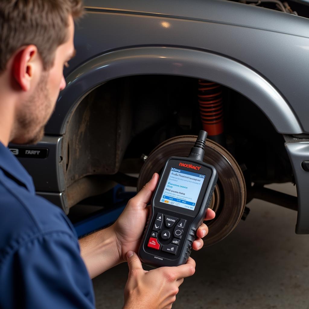 Mechanic Diagnosing Brakes