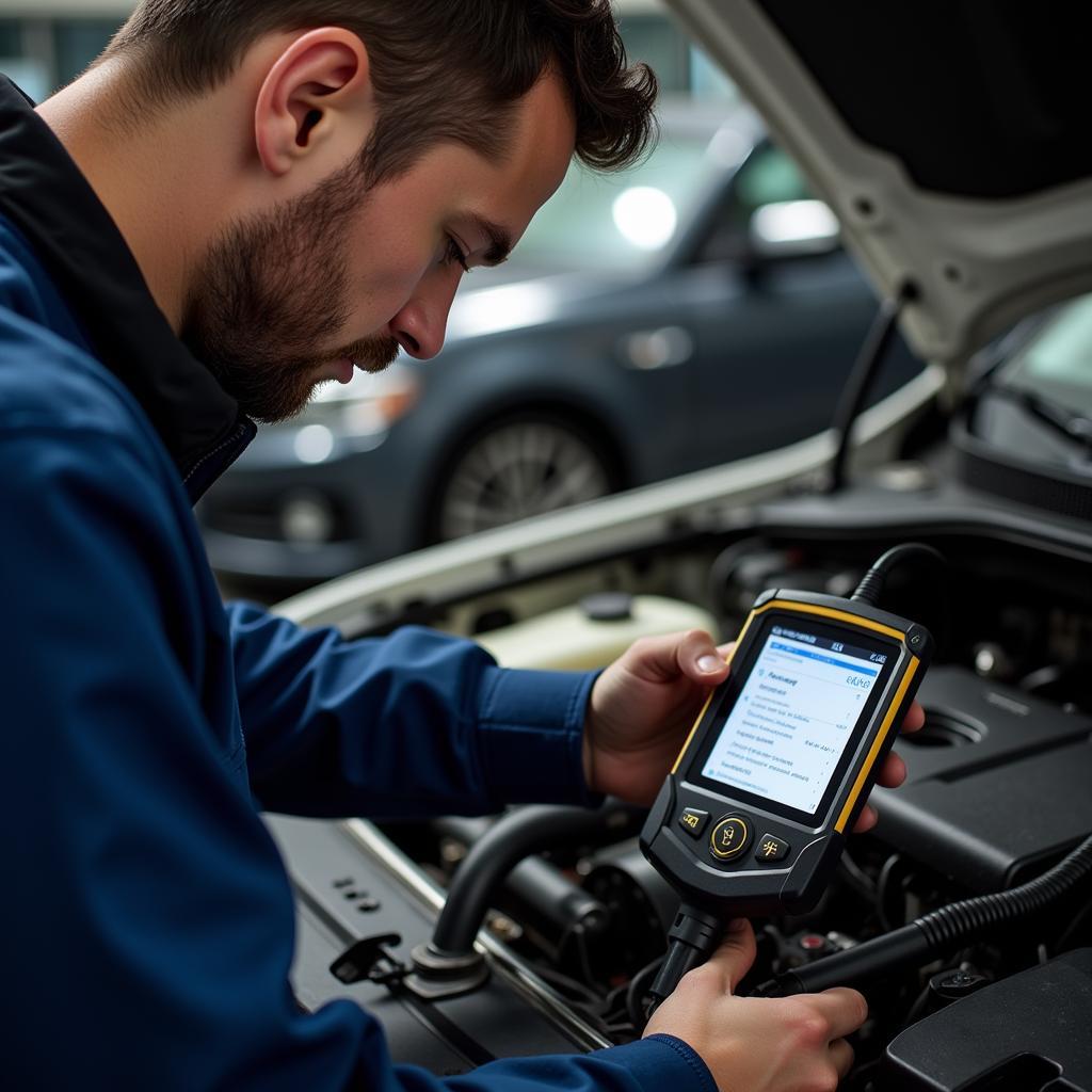 Mechanic Diagnosing Car Issue