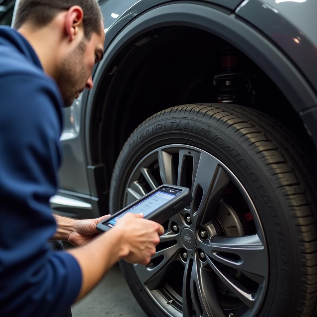 Mechanic Diagnosing Mitsubishi Outlander ABS System 