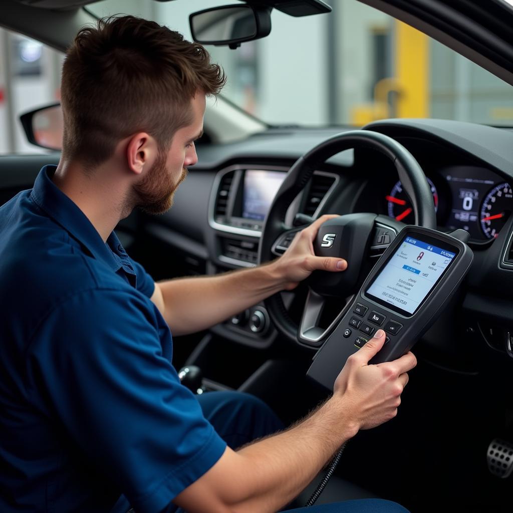 Mechanic Diagnosing Seat Ibiza Engine Issue