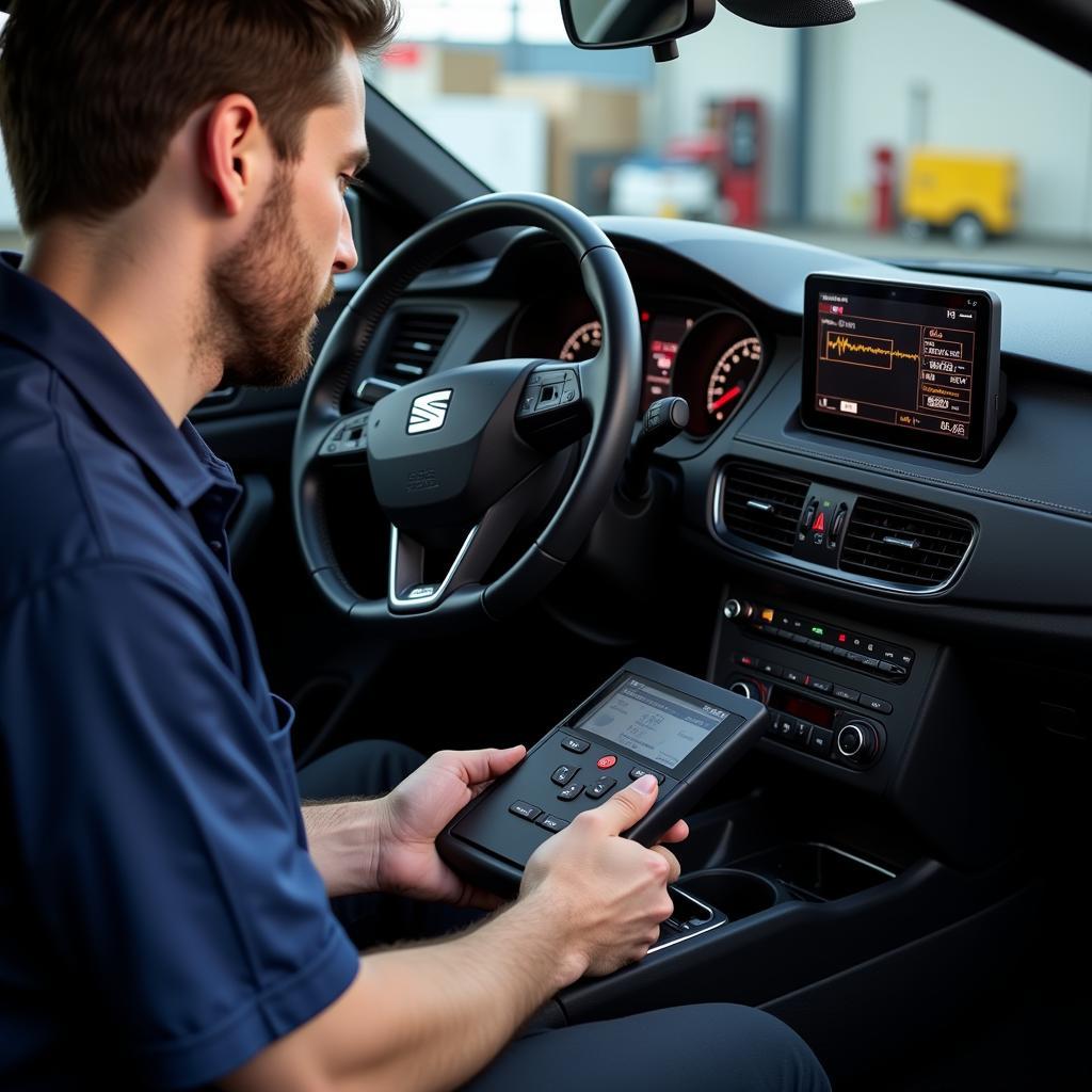 Mechanic Diagnosing TPMS Issue