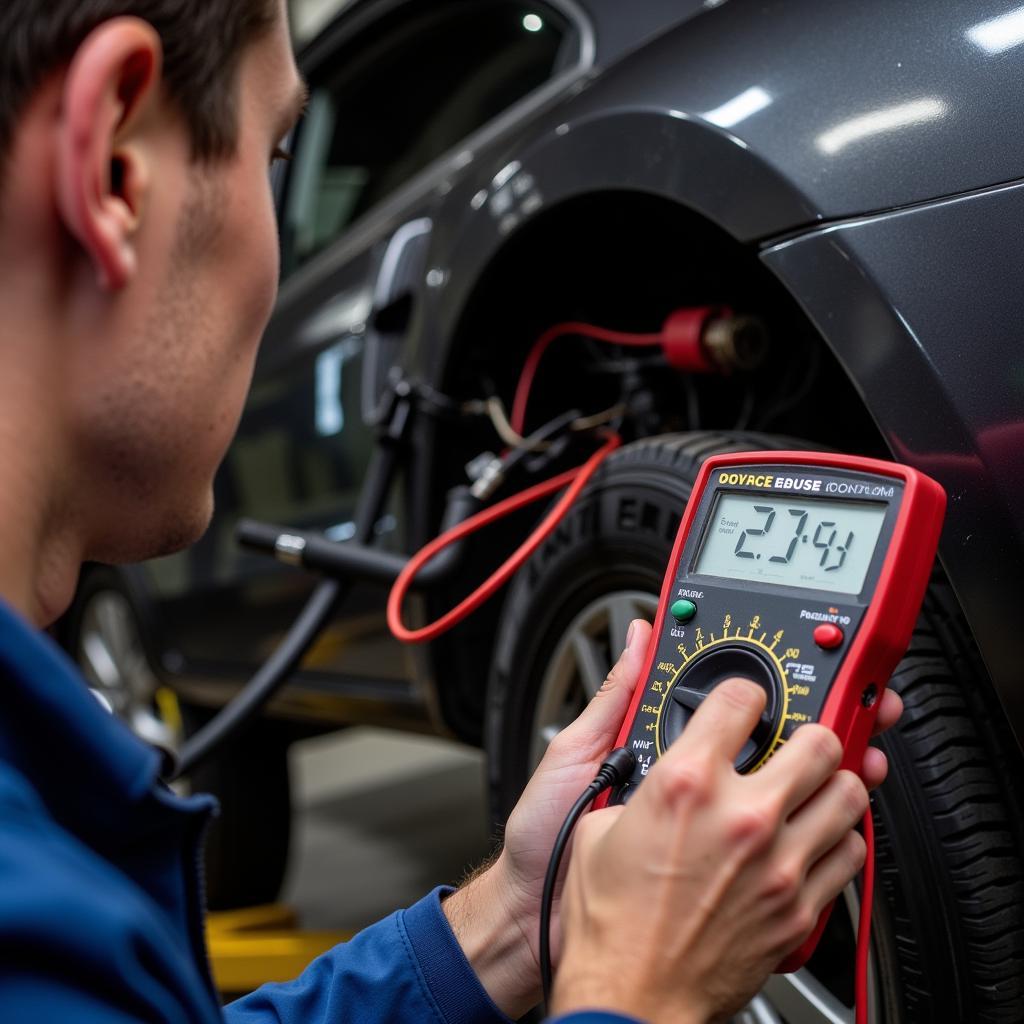 Mechanic Inspecting Brake Light Wiring on a Honda Odyssey