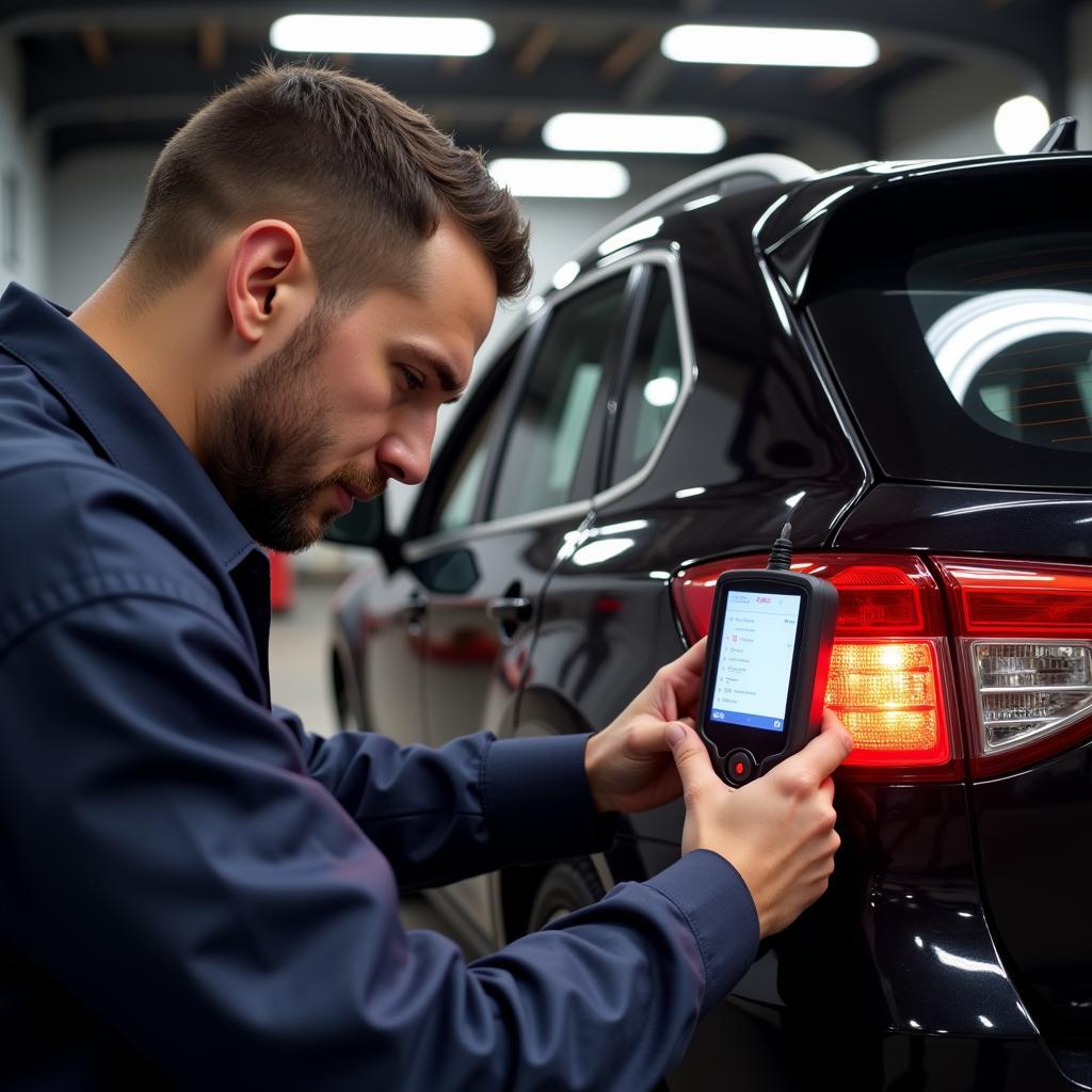 Mechanic Inspecting Brake Lights