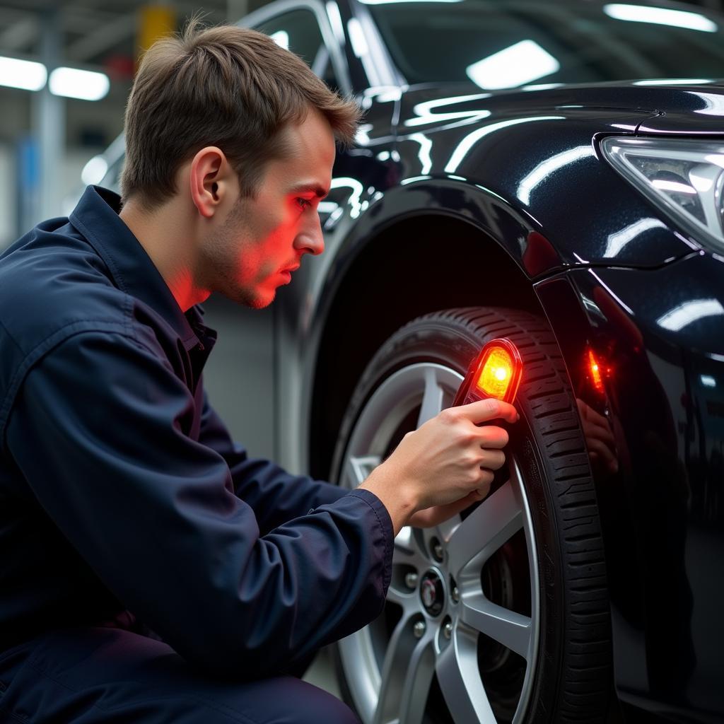 Mechanic Checking Brake Lights