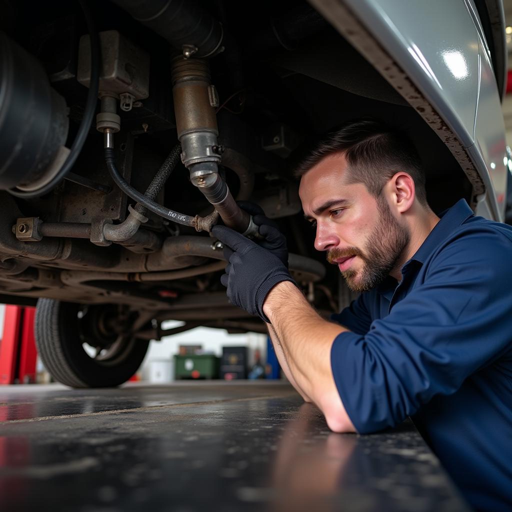 Mechanic Checking Brake Lines