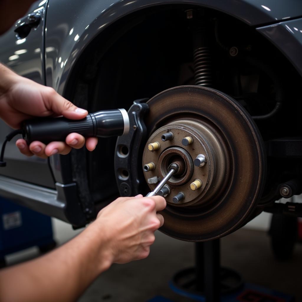 Mechanic Inspecting Brake Pads