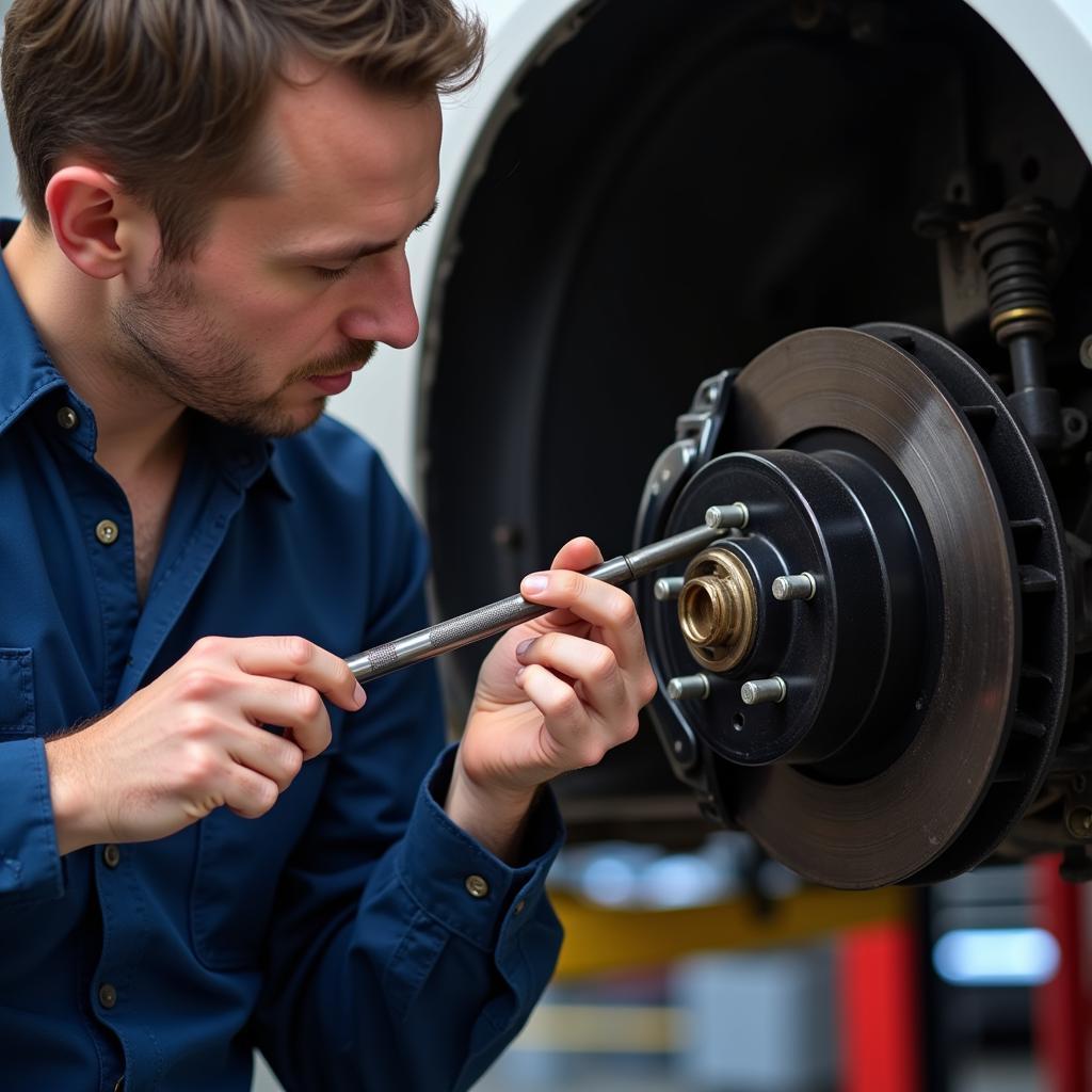 Mechanic Inspecting Brake Pads