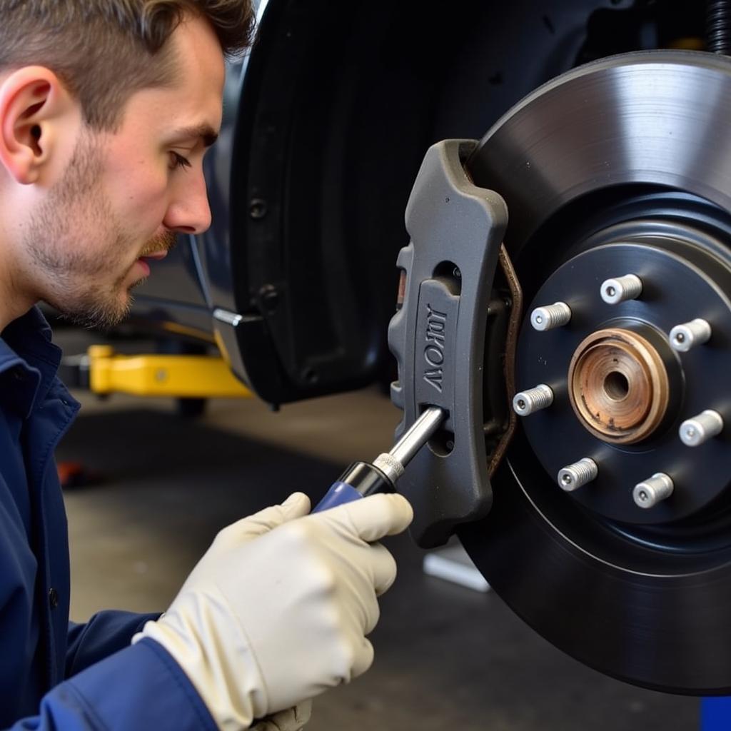 Mechanic Inspecting Brake Shoes