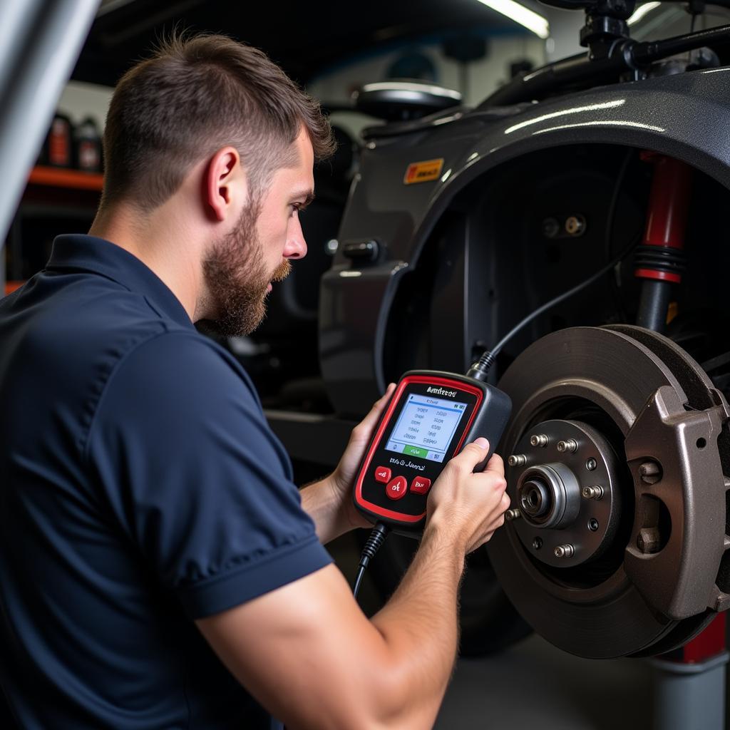 Mechanic Inspecting Brake System