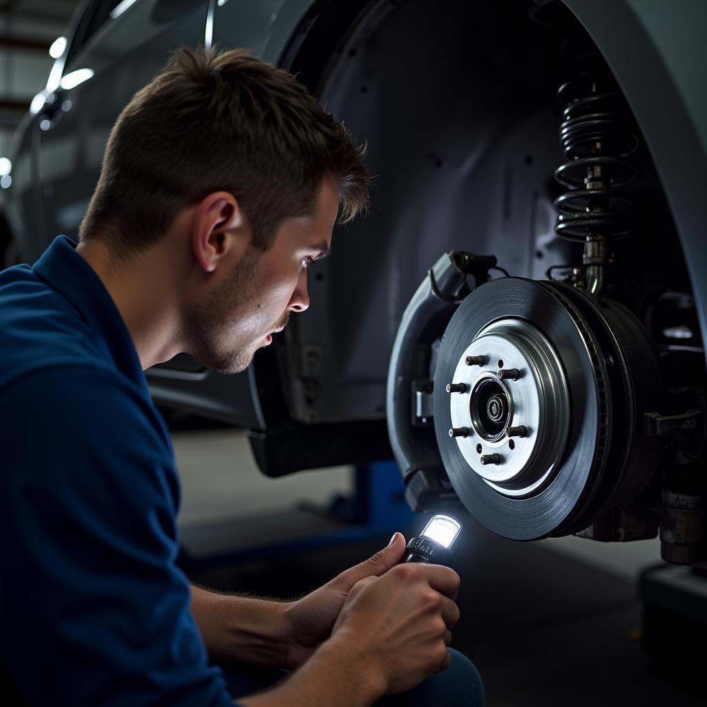 Mechanic Inspecting Brake System