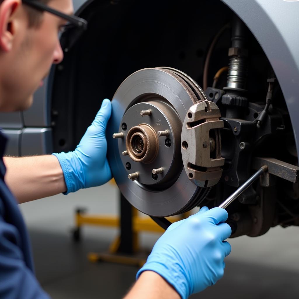  Mechanic Inspecting Car Brakes